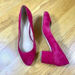 Talbots Heels Suede Chunky Mid Heel Pumps in Red (8.5 M)